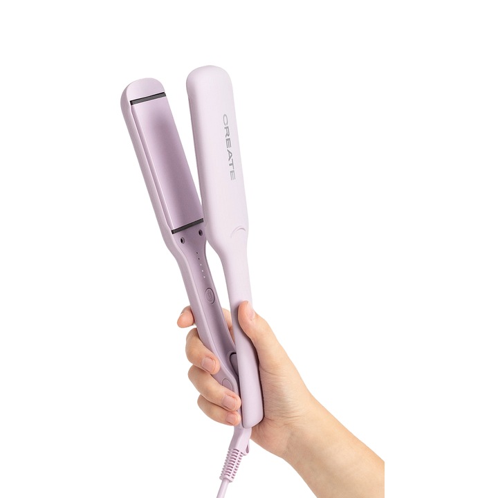 Плоча за изправяне на коса CREATE, Ceramic Styler Max, 5 температурни нива, бързо нагряване, въртящ се на 360º кабел, XL керамични плочи, Easy Lock, светлинен индикатор, лилаво