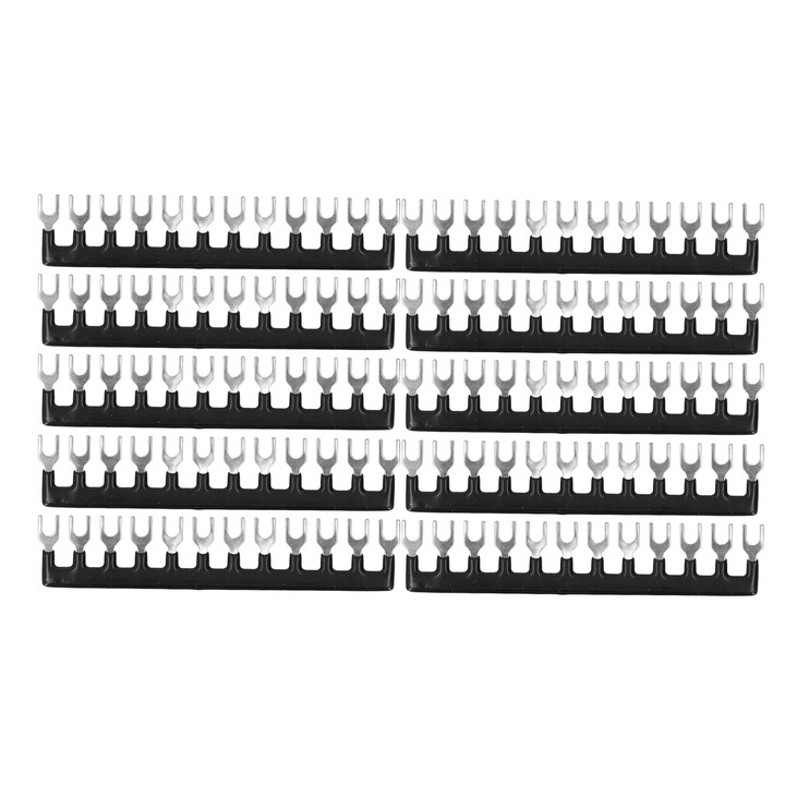 10 buc. Terminal tip furca 8 pozitii benzi de bariera bloc cu dungi cu preizolat 400V 15A negru