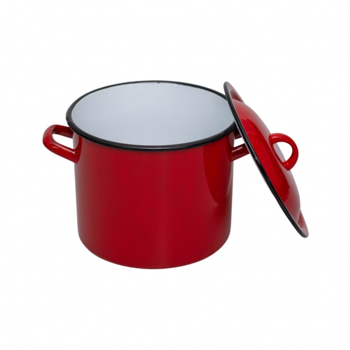 Oala emailata cu capac 8 L, rosu