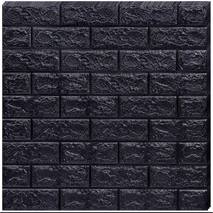 40 db ZMR 3D öntapadó dekorációs panel készlet, 70x77 cm, "fekete tégla" kivitel, vastagság 3 mm, PVC anyag, terület: 21,6 nm - Modern elegancia nappali vagy előszoba falára