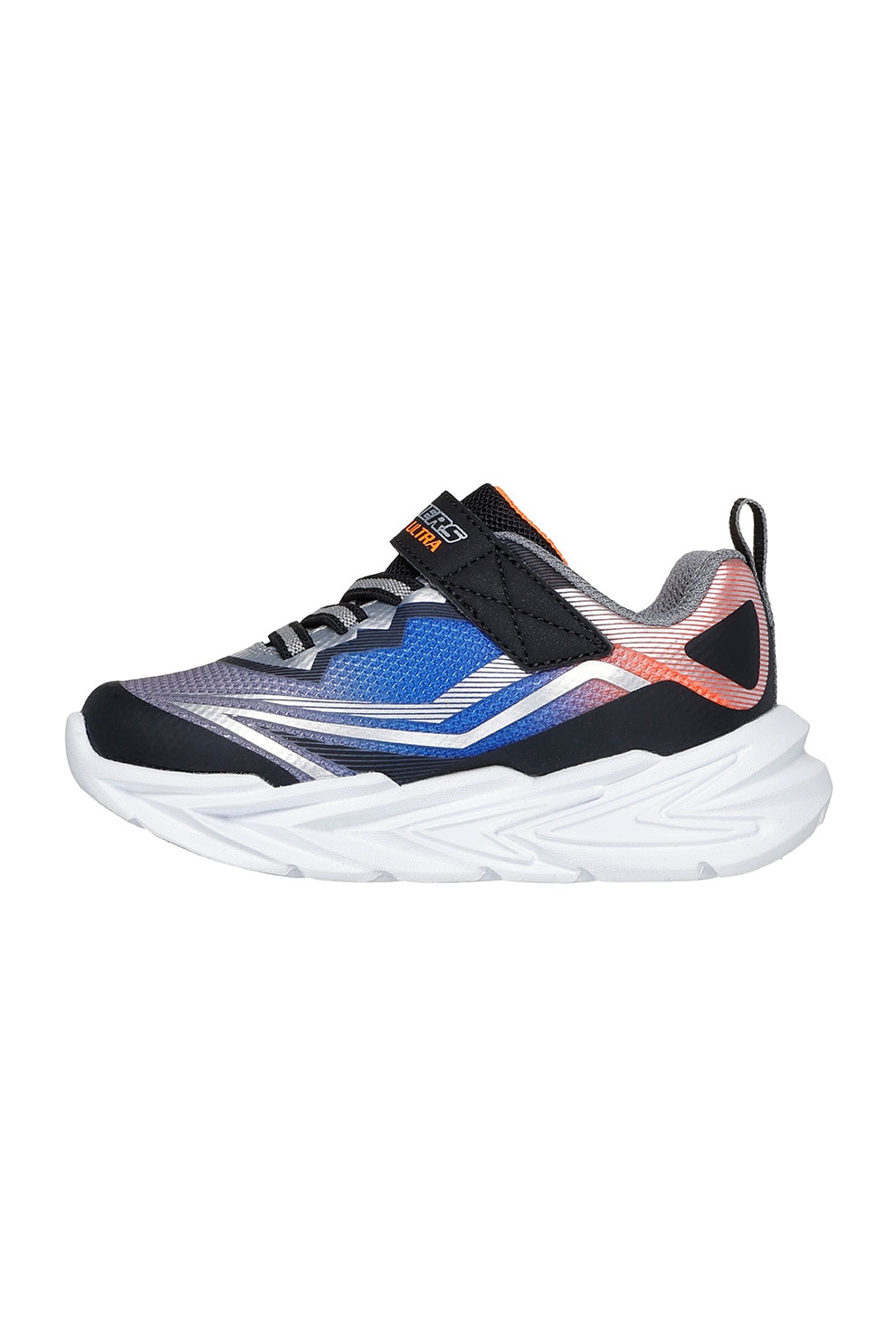 Skechers, Pantofi sport de piele ecologica cu model grafic, Negru, Portocaliu, Albastru, 23 EU