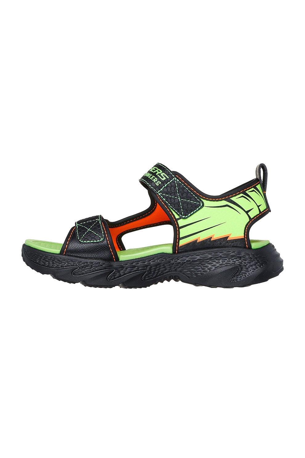 Skechers, Sandale flatform cu velcro, Negru, Verde neon, 29 EU