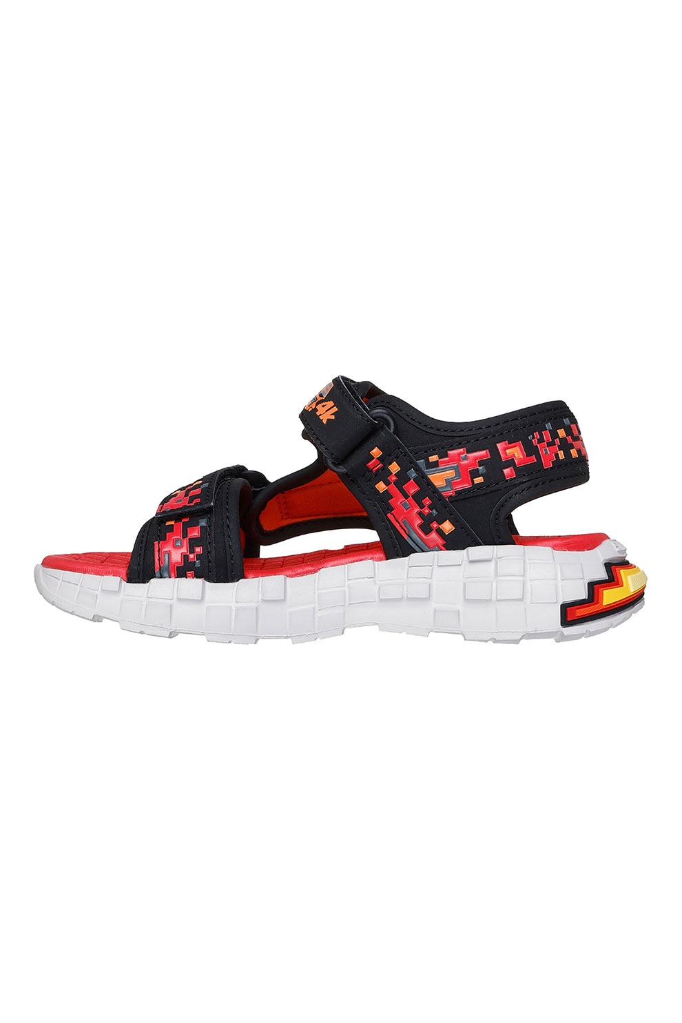 Skechers, Sandale Mega Craft cu velcro si talpa plata, Negru, Portocaliu, 32 EU