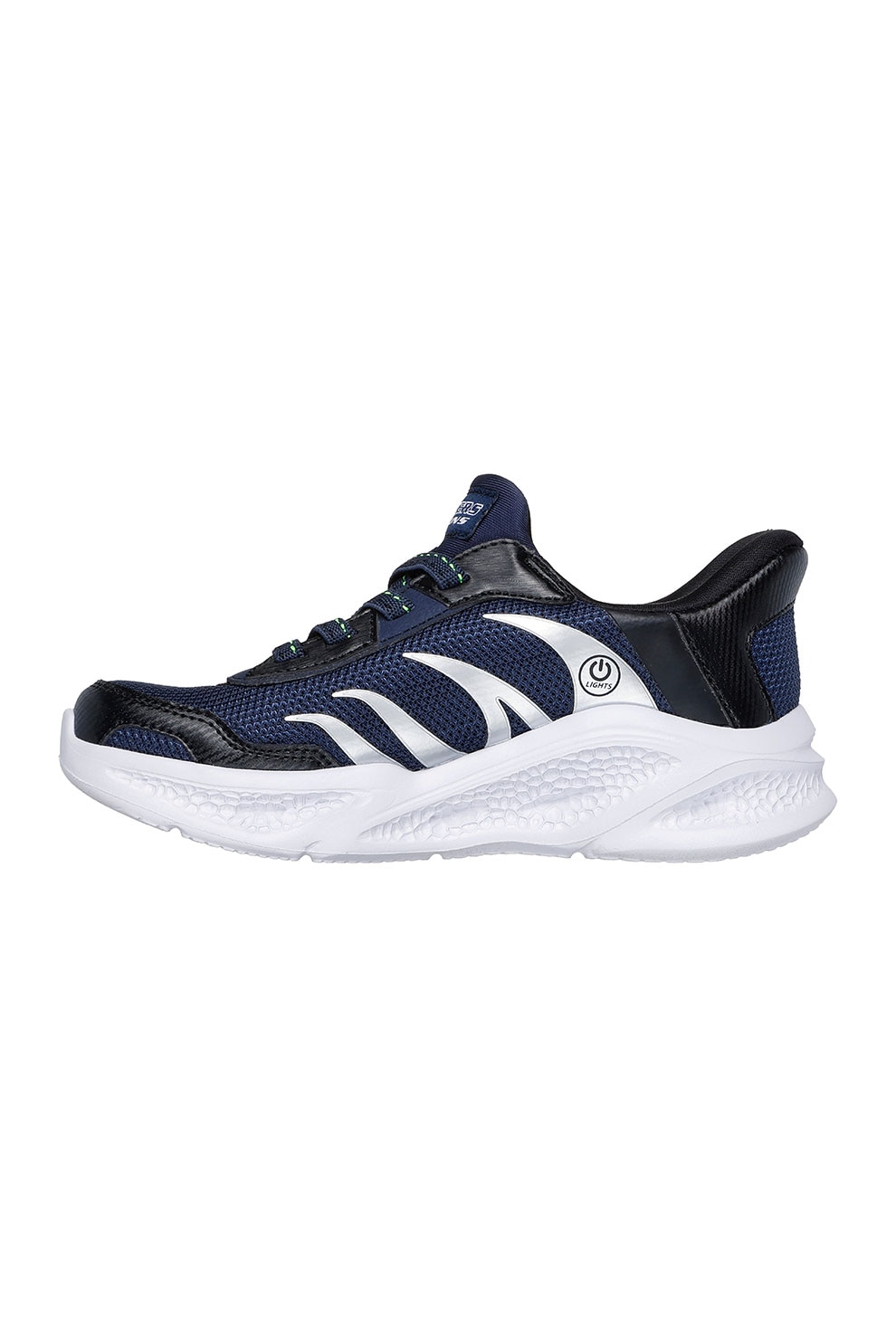 Skechers, Pantofi sport Meteor slip-ins cu LED-uri, Verde lime, Bleumarin, 30 EU