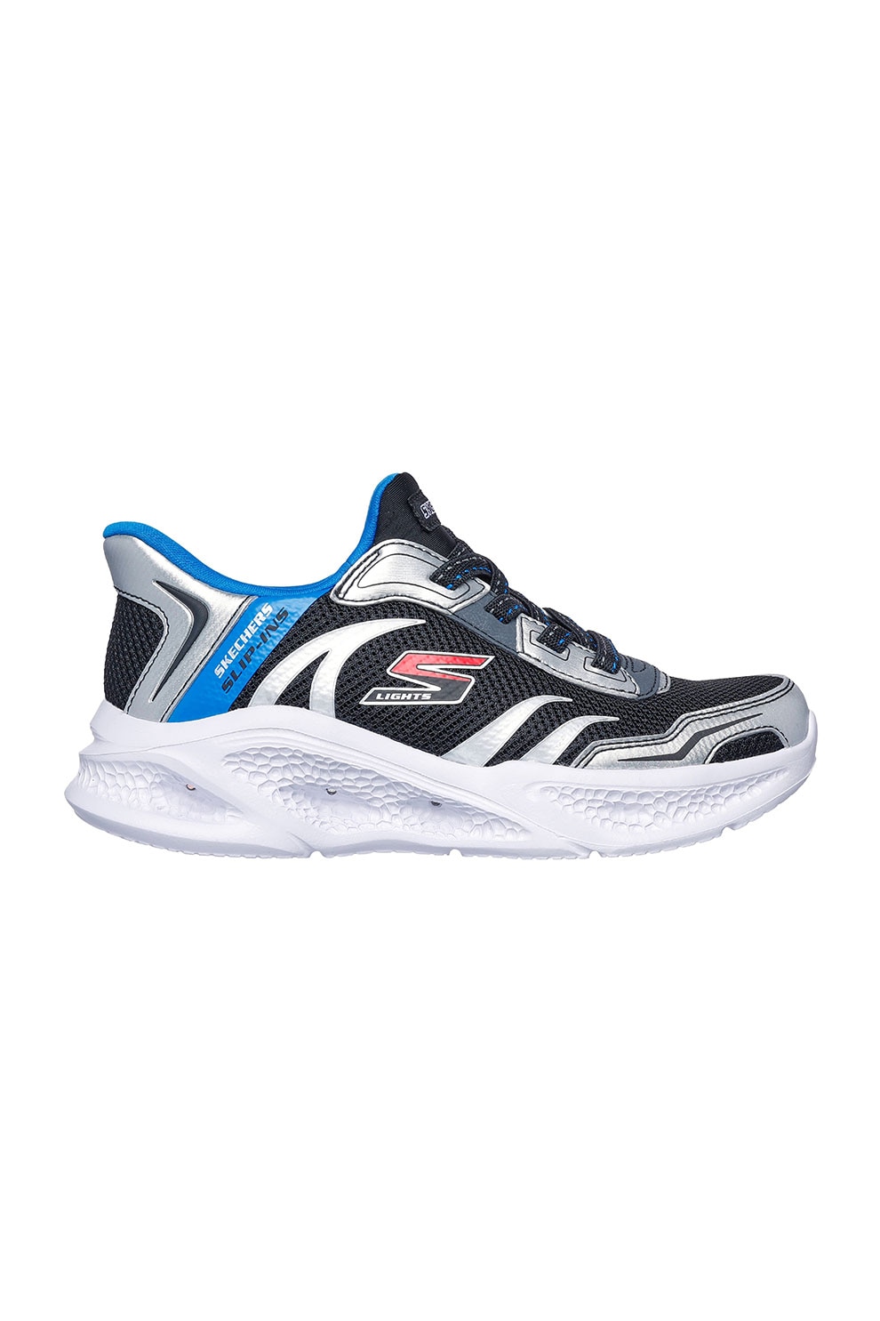 Skechers, Pantofi sport Meteor slip-ins cu LED-uri, Negru, Argintiu, 31 EU