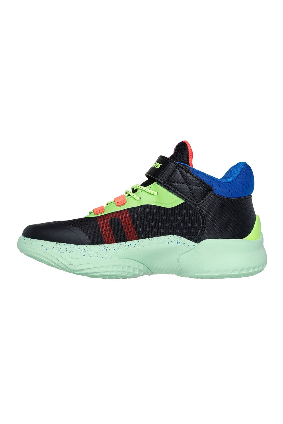 Skechers, Pantofi sport mid-high SKX Court Hype, Verde, Negru, Portocaliu mandarina, 28.5 EU