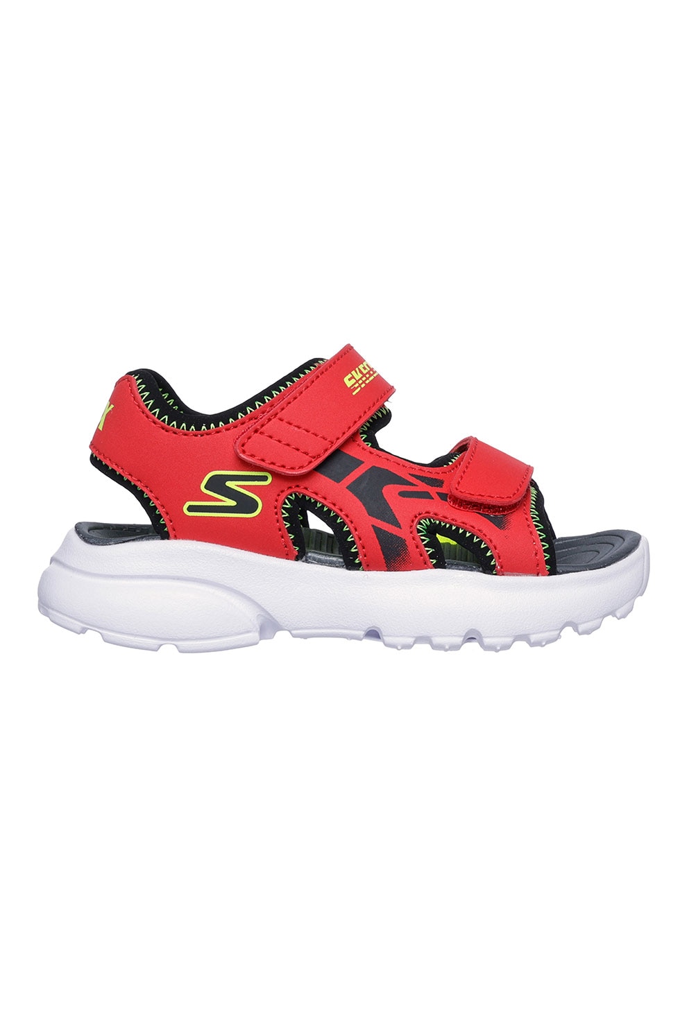 Skechers, Sandale cu inchidere velcro si detalii logo, Rosu, Bleumarin, 21 EU
