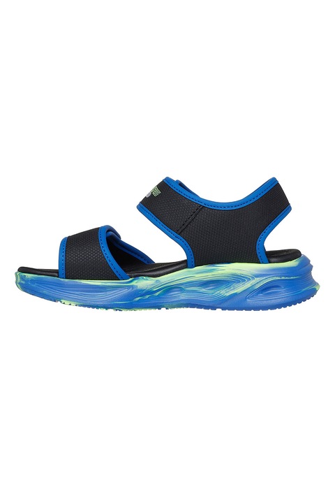 Skechers, Сандали с велкро и лого, Лайм зелено/Тъмносин