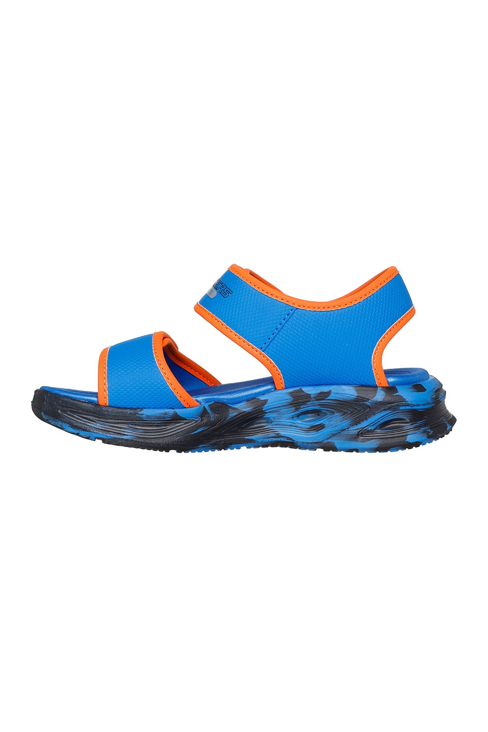 Skechers, Sandale cu velcro si imprimeu logo, Portocaliu, Albastru, 32 EU