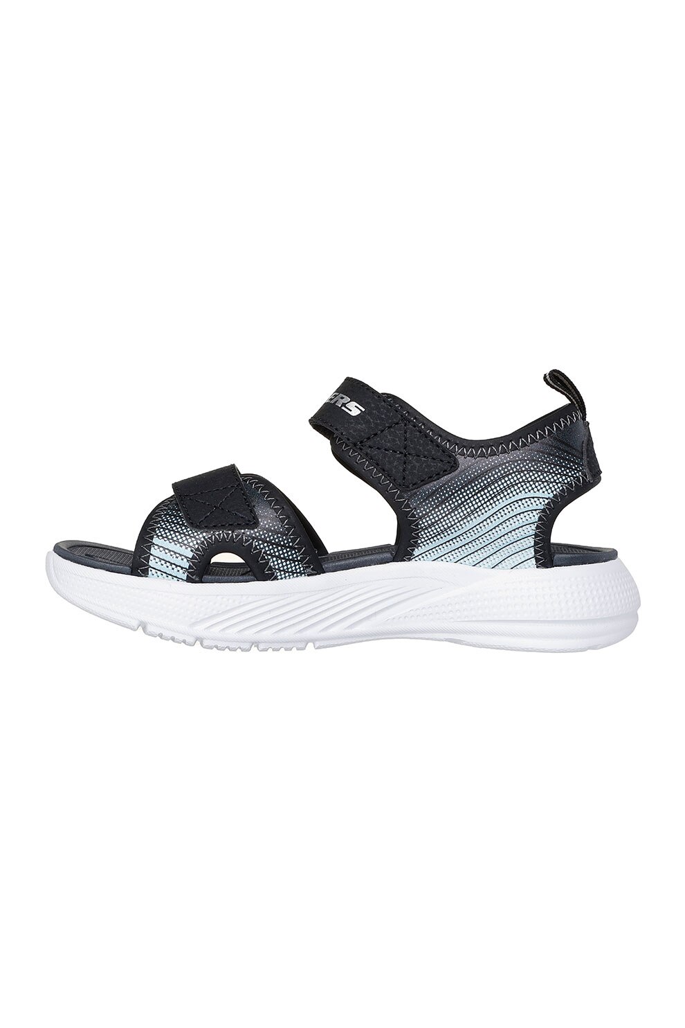 Skechers, Sandale cu velcro Microspec, Negru, Argintiu, 33 EU