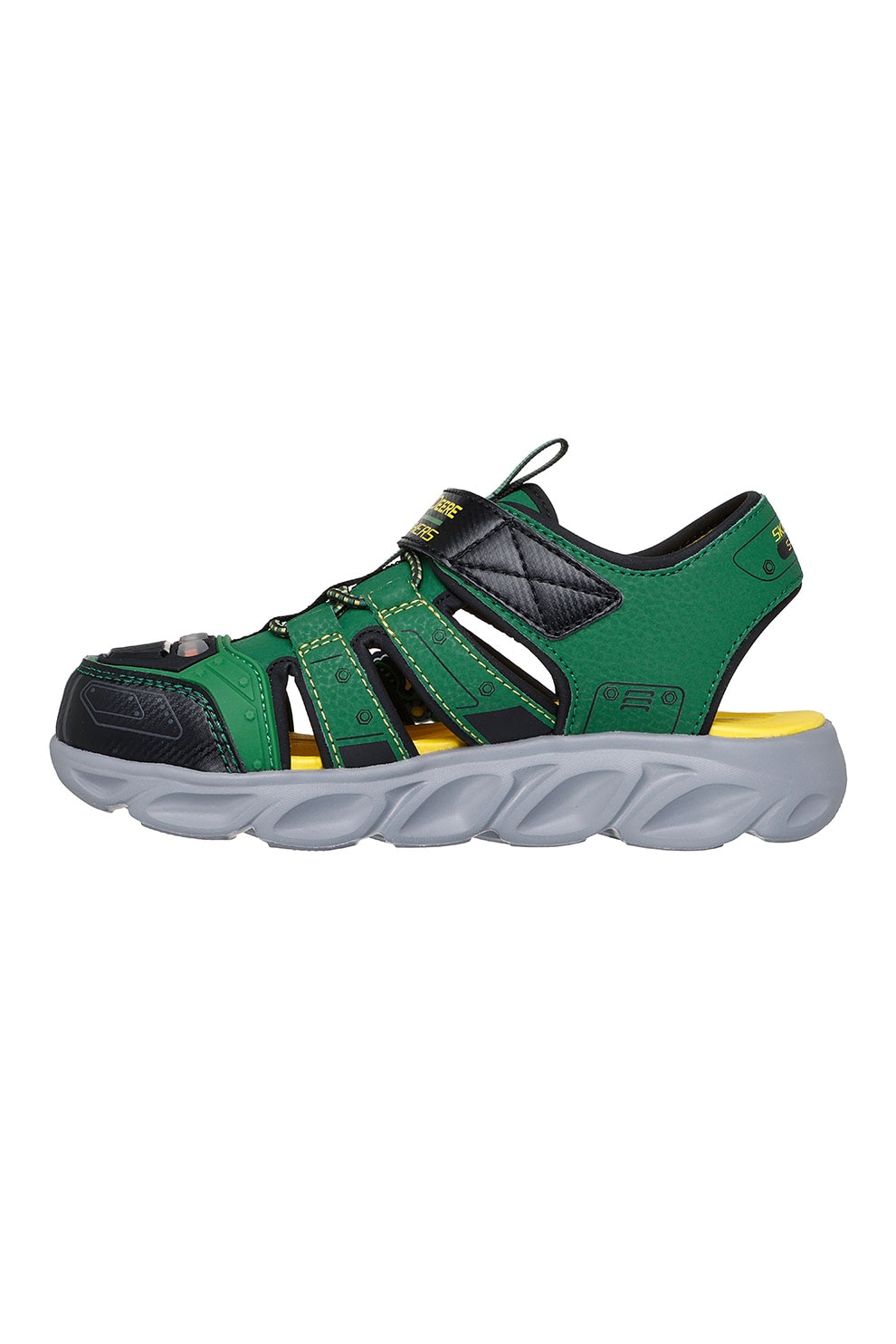 Skechers, Sandale cu model, velcro si LED-uri, Verde, Negru, 30 EU