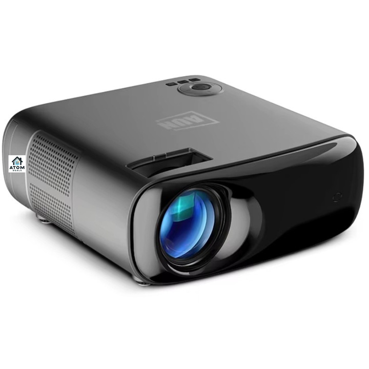 AUN AKEY9S ATOM DEALS®️ LED видео проектор, Full HD 1920x1080P, 8200 Lumens, 4K UltraHD, Android, размери на проекцията 1,25-7,60m, прожектиране 1-5m, контраст 20000:1, вграден високоговорител, за домашно кино и бизнес, преносим, къс хвърли , черно