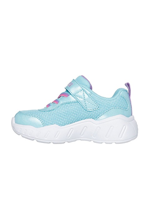 Skechers, Pantofi sport cu velcro Play Scene, Turcoaz/Roz
