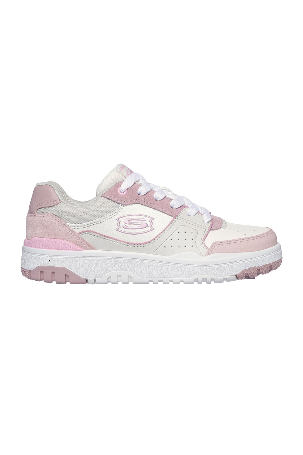 Skechers, Pantofi sport de piele cu garnituri de piele ecologica, Bej deschis, 31 EU