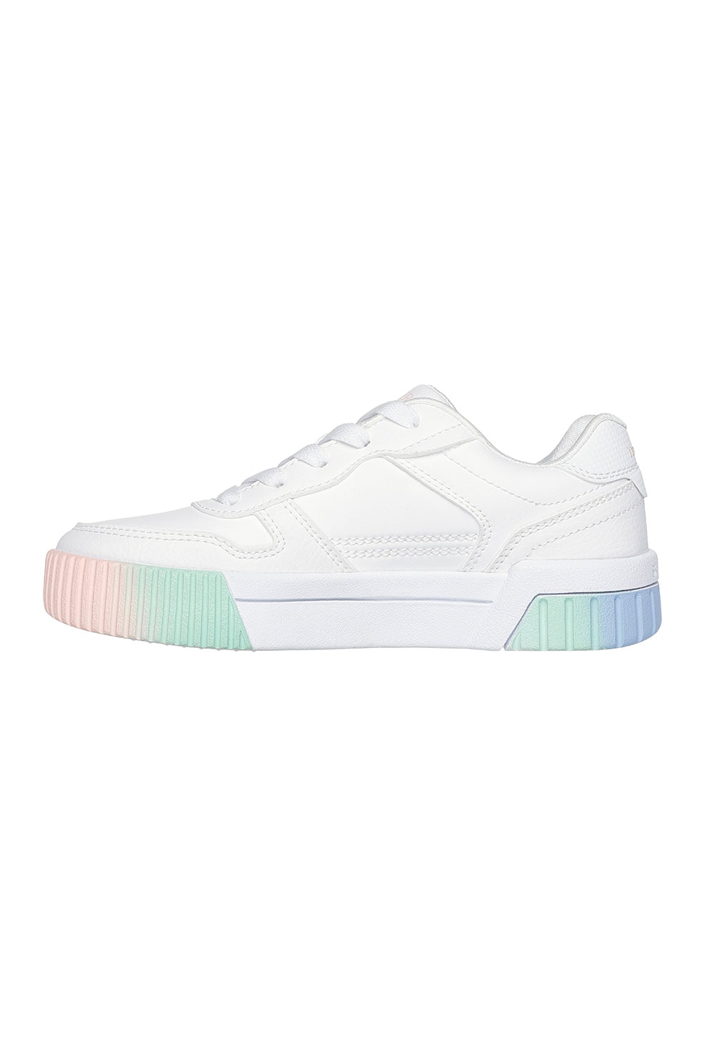 Skechers, Pantofi sport Jade de piele ecologica cu platforma, Alb, Galben, Verde pal, 32 EU