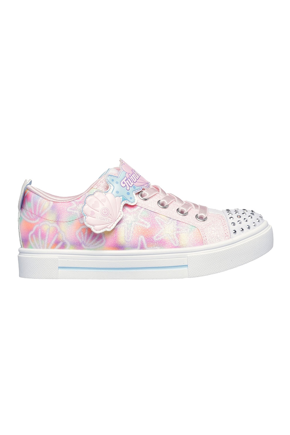 Skechers, Pantofi sport de piele ecologica cu model grafic, Roz deschis, 30 EU