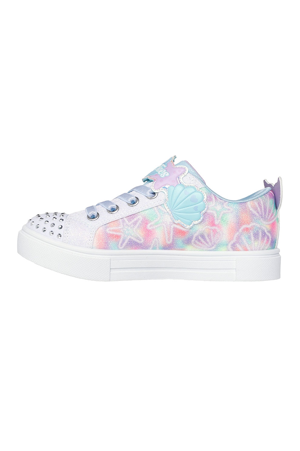 Skechers, Pantofi sport de piele ecologica cu model grafic, Alb, Roz, Albastru, 29 EU