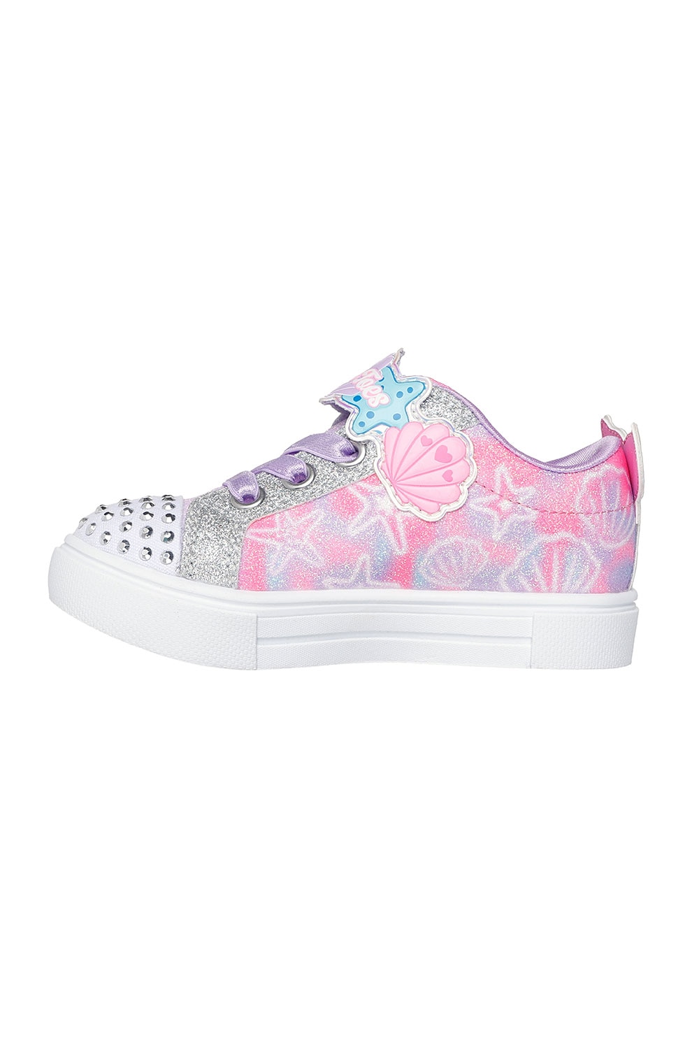 Skechers, Pantofi sport de piele ecologica cu model grafic, Albastru lavanda, 23 EU