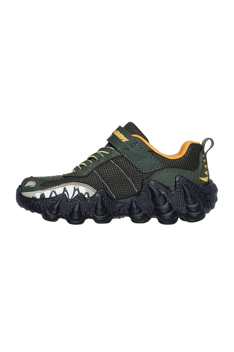 Skechers, Pantofi sport Skech O Saurus Lights de piele ecologica cu model grafic, Verde, Negru, 31 EU