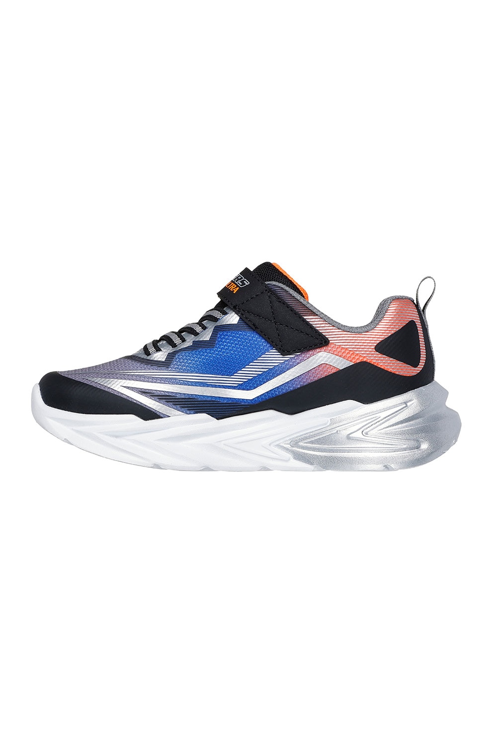 Skechers, Pantofi sport de piele ecologica cu model grafic, Negru, Portocaliu, 30 EU