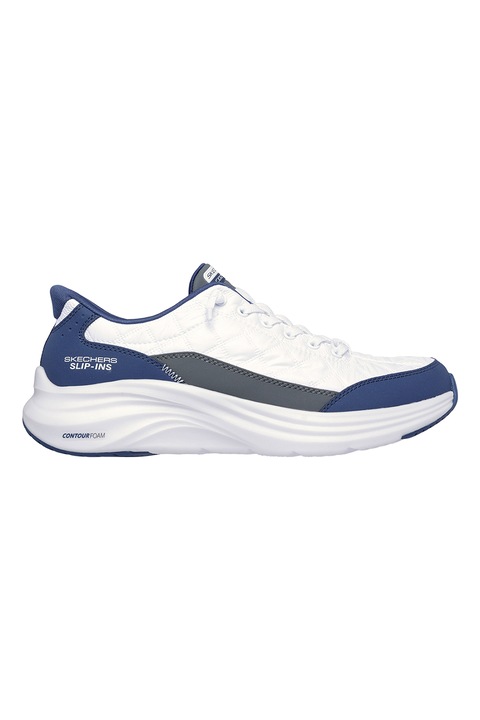 Skechers, Pantofi sport slip-ins Contour Foam Cozy, Alb/Albastru inchis