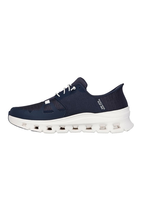 Skechers, Pantofi sport slip-ins din material textil cu garnituri dinn material sintetic Glide Step Pro, Alb murdar/Bleumarin