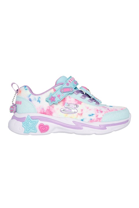 Skechers, Pantofi sport din material textil cu aspect stralucitor Snuggle Sneaks, Alb/Roz/Albastru deschis
