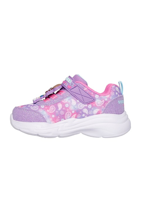 Skechers, Pantofi sport demi-wedge cu aspect stralucitor Snuggle, Albastru lavanda, 22 EU