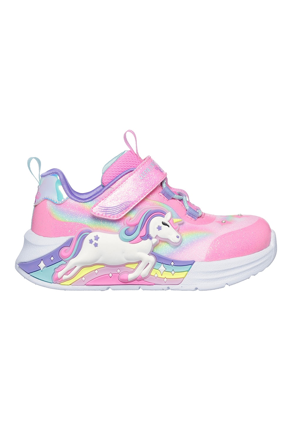 Skechers, Pantofi sport Unicorn Chaser cu LED-uri, Alb, Roz, 23 EU