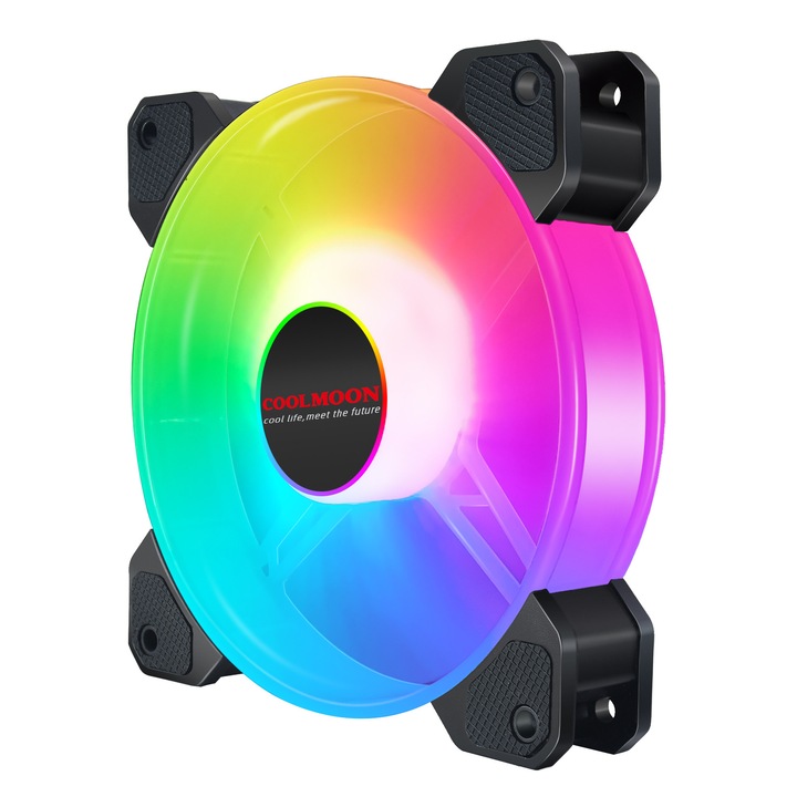 Racitor pentru PC, iluminare RGB, set de 5, reducere zgomot si mut, ventilator de 12 cm, reglabil de la distanta