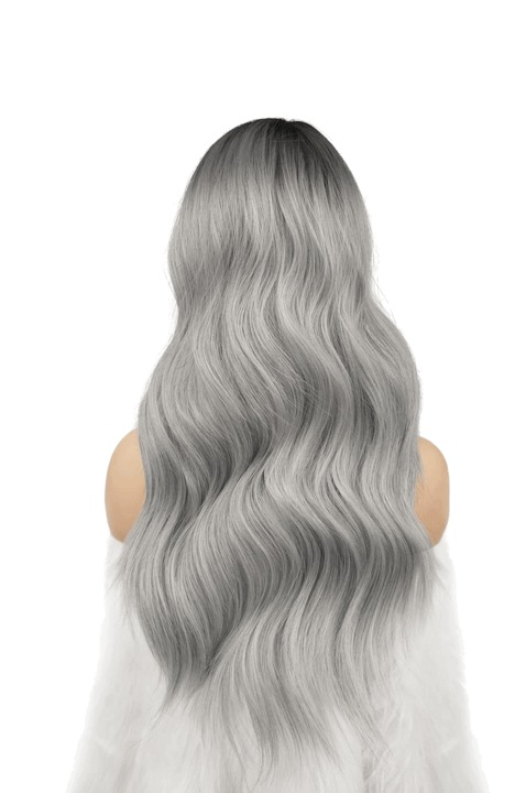 Peruca Lunga FESHFEN, 55 cm, Ombre, gri/negru, B0M1