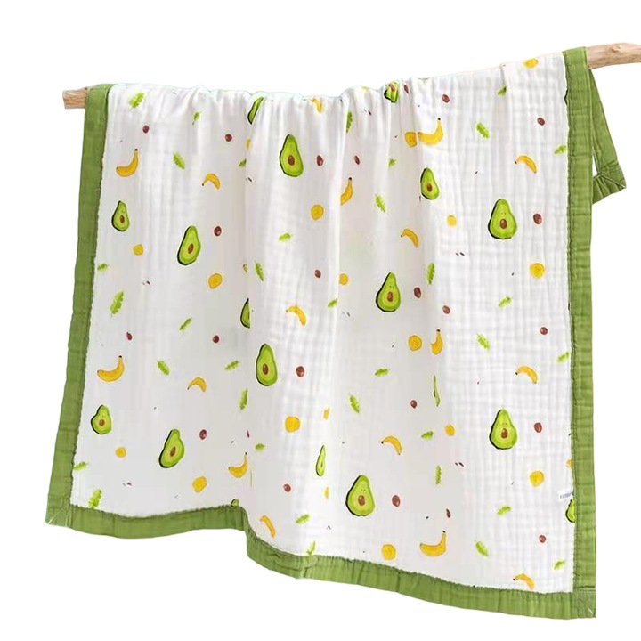 Scutec pentru bebelusi, muselina, avocado, 120 x 110 cm, alb/verde