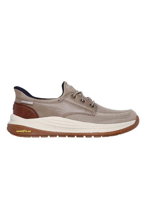 Skechers, Pantofi sport cu garnituri din piele ecologica Maroe Alden Slip-Ins, Maro taupe