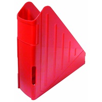 Suport vertical, opac, din plastic pentru documente, reviste, cataloage, rosu