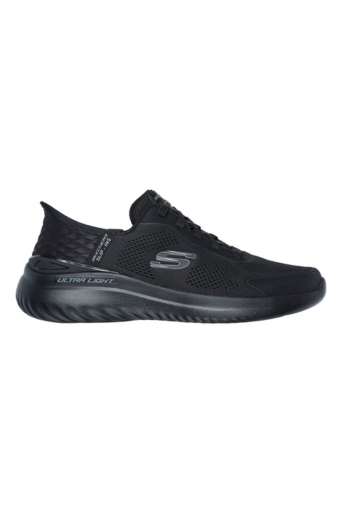 Skechers, Pantofi sport slip-ins din plasa cu detalii logo Bounder 2.0, Negru