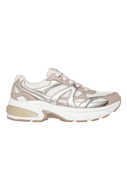 Skechers, Pantofi sport din material textil cu segmente din piele ecologica Shadow, Alb, Roz prafuit, Argintiu, 37.5
