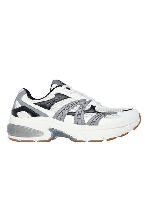 Skechers, Shadow Stel hálós sneaker műbőr részletekkel, Fehér/Szürke