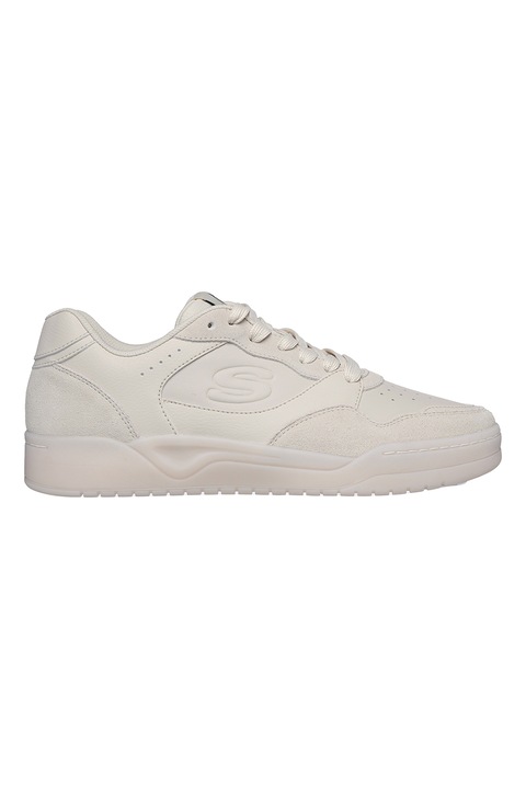 Skechers, Pantofi sport de piele ecologica cu garnituri de piele intoarsa, Crem