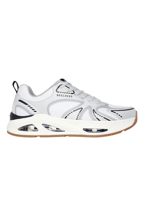 Skechers, Pantofi sport din plasa cu garnituri din piele ecologica Uno Ego, Alb/Gri deschis