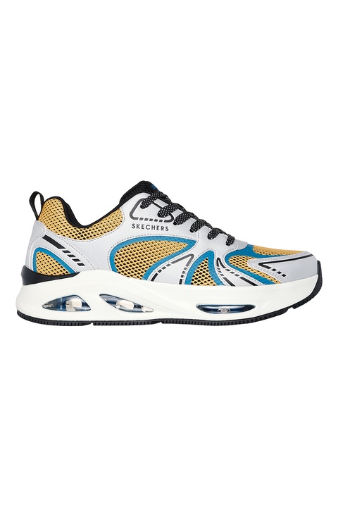 Skechers, Pantofi sport din plasa cu garnituri din piele ecologica Uno Ego, Alb/Galben/Turcoaz