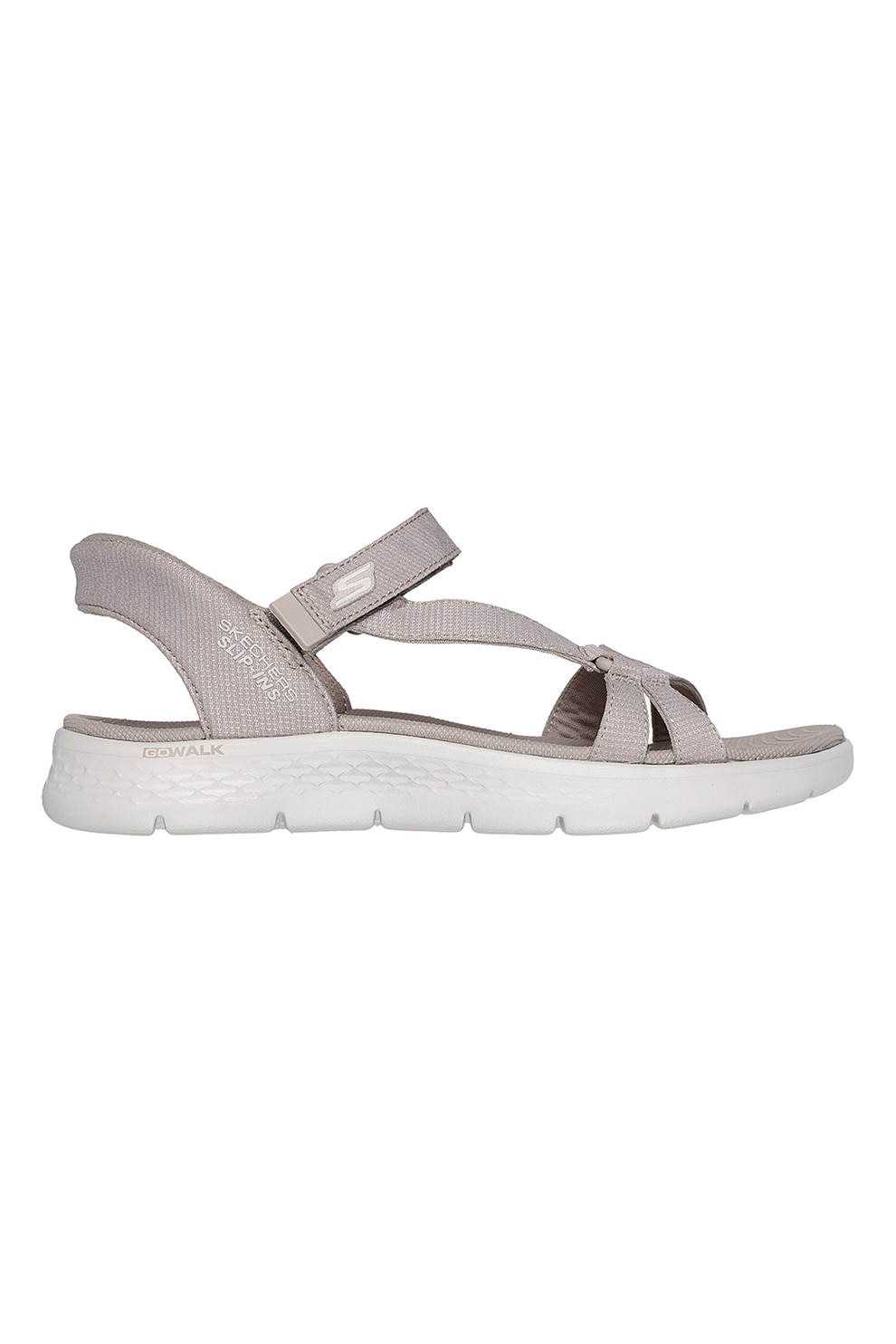 Skechers, Sandale slip-on cu logo si talpa plata, Maro taupe, 37