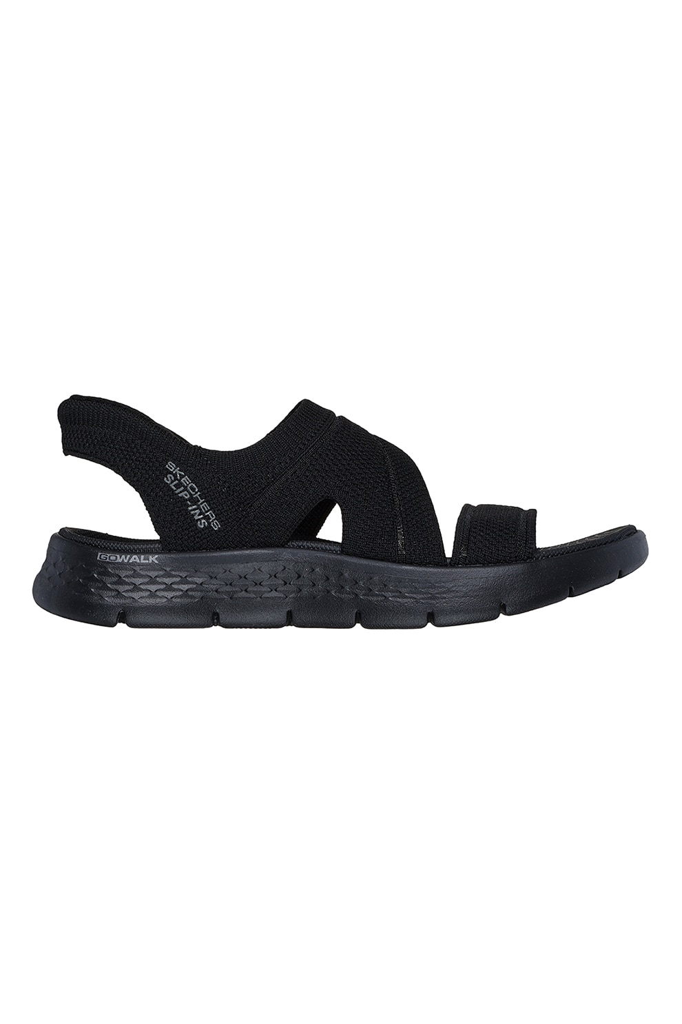 Skechers, Sandale slip-on cu talpa plata, Negru, 38