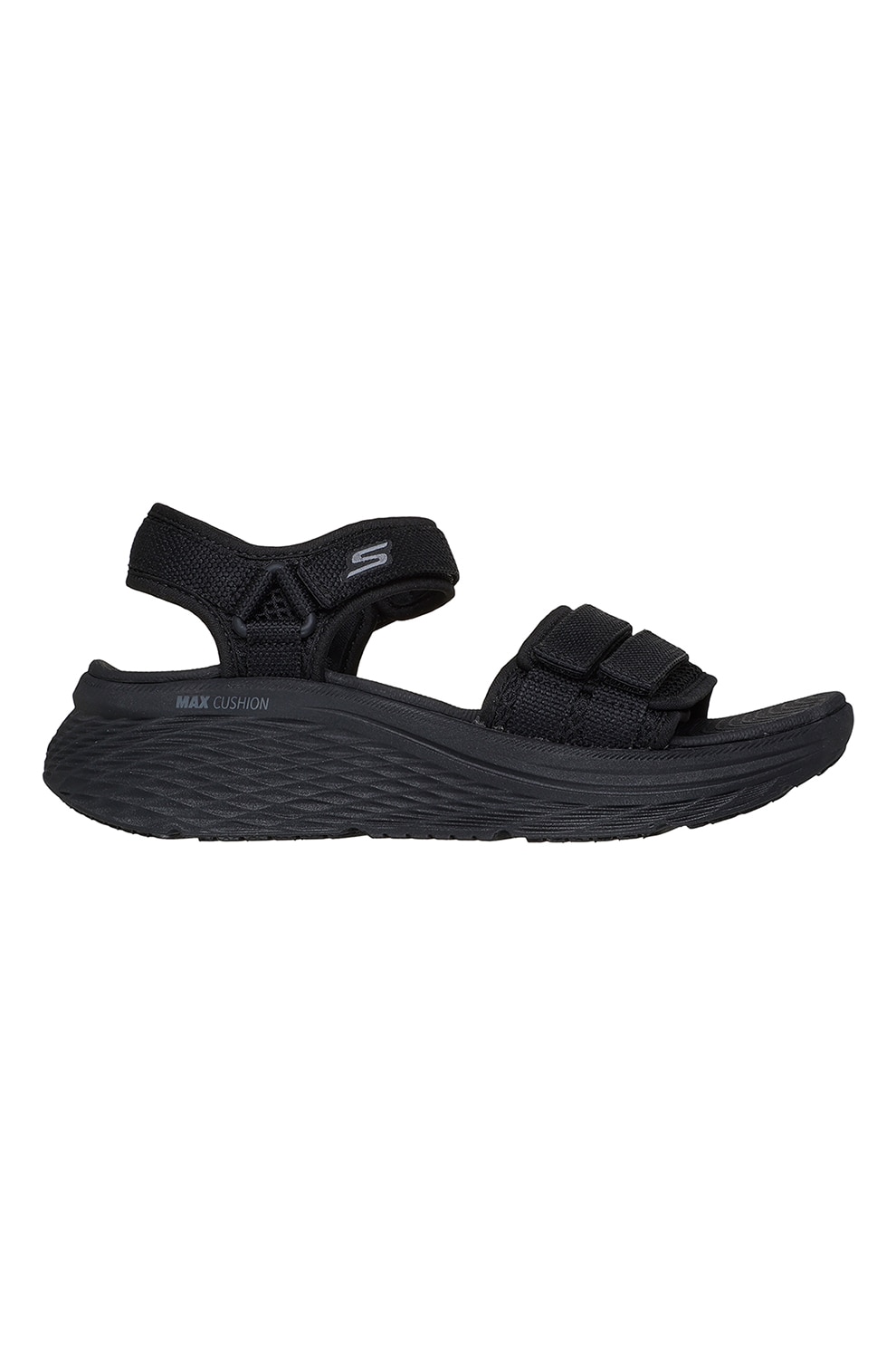 Skechers, Sandale cu talpa plata si velcro, Negru, 37