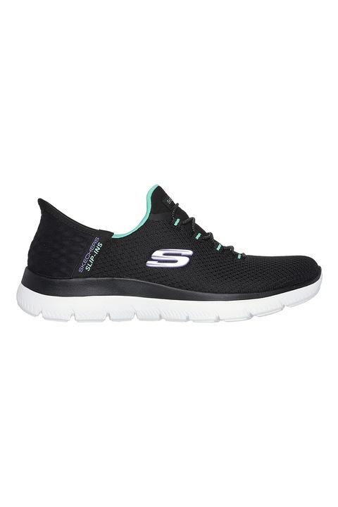 Skechers, Pantofi sport Slip-Ins de plasa cu detalii logo Diamond Drea, Negru, Roz, 35