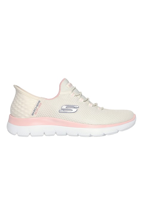Skechers, Мрежести спортни обувки Diamond Drea Slip-Ins с лого, Крем, Сребрист, 37