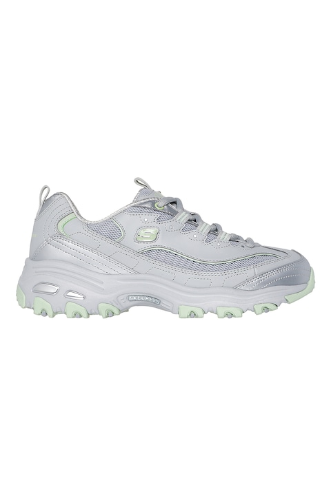 Skechers, Кожени спортни обувки D'Lites с мрежа, Светло сив/Сребрист