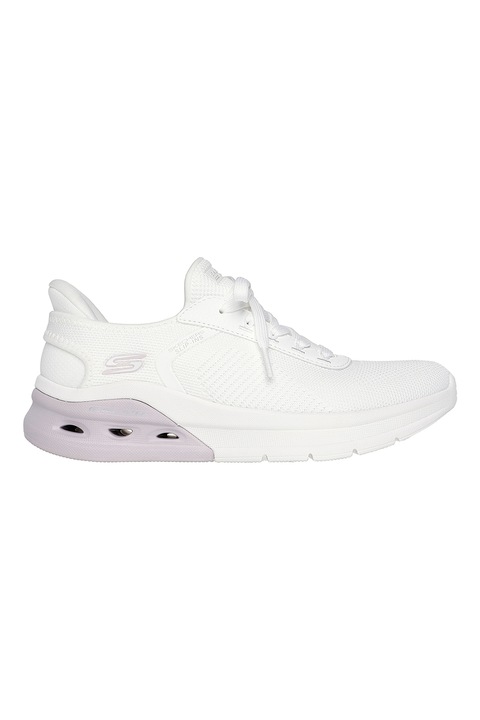Skechers, Скосени спортни обувки с лесно обуване, Бял, Лилав, 37.5
