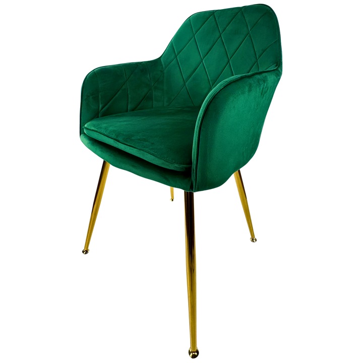 Scaun tapitat, LUX DOM FURNITURE, verde, picioare aurii, 61x47x83cm