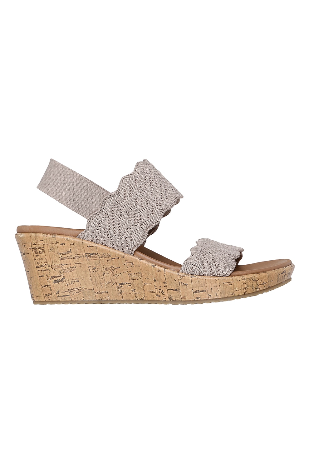 Skechers, Sandale wedge cu detaliu brodat, Maro taupe, 38