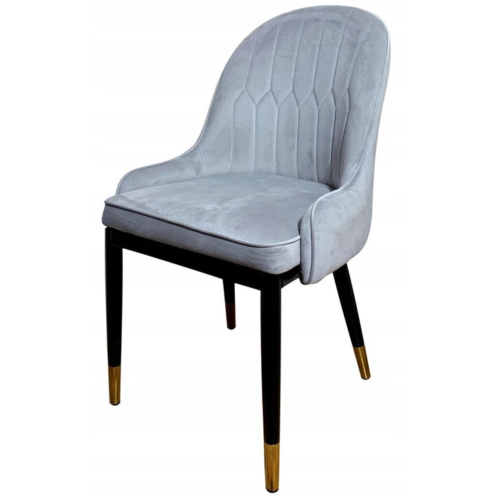 Scaun modern LUX DOM FURNITURE, tapitat cu velur, gri deschis, picioare metalice aurii, 89x53x47cm